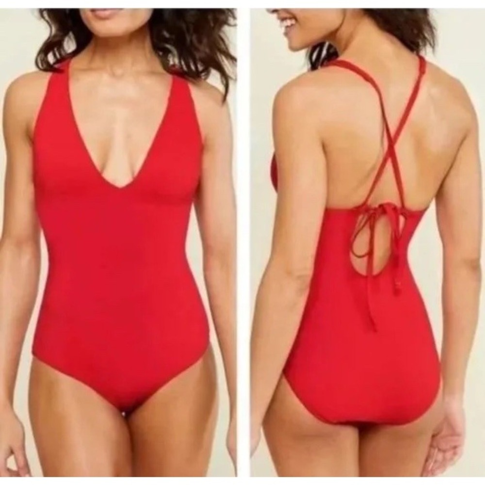 Andie Swim The Bali Cheryl Red One Piece Swimsuit Long Torso Lined Medium Tall